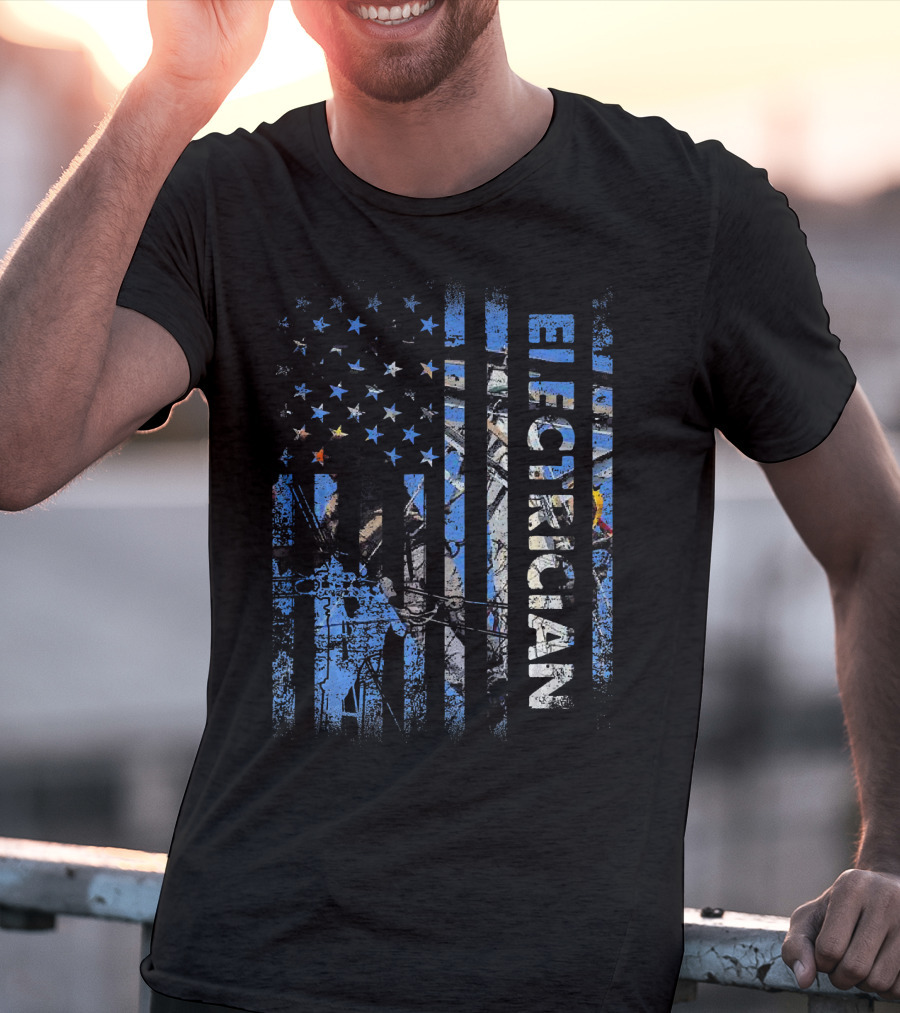 American Flag Patriotic Electrician Silhouette T-Shirt
