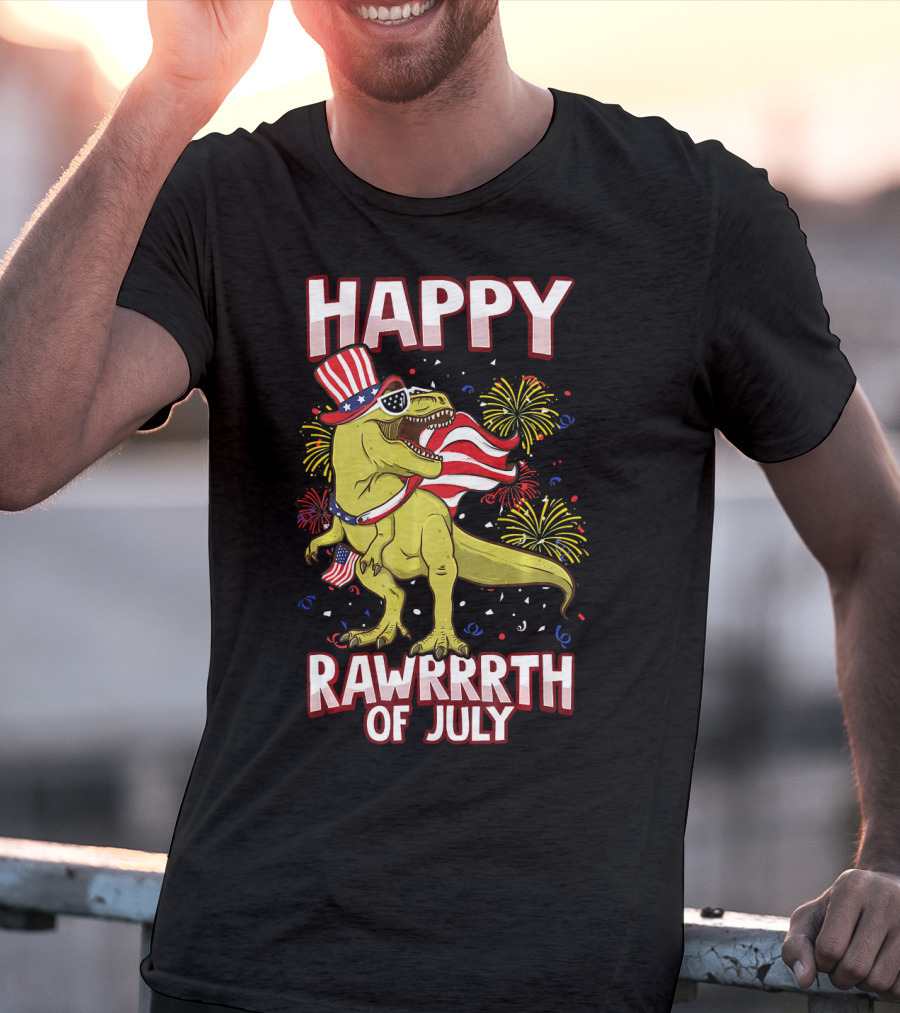 Happy Rawrrrth Of July American Flag Tyrannosaurus Rex T-Shirt