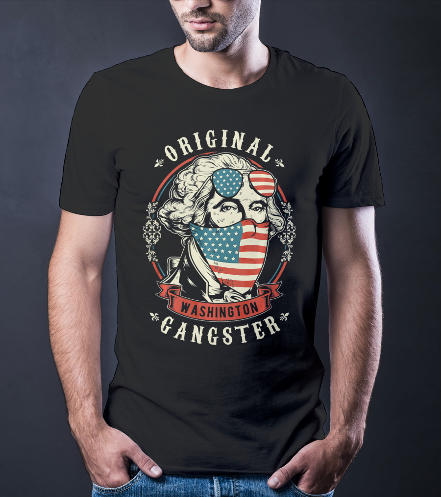 Original Gangster Washington American Flag Bandana Sunglasses T-Shirt