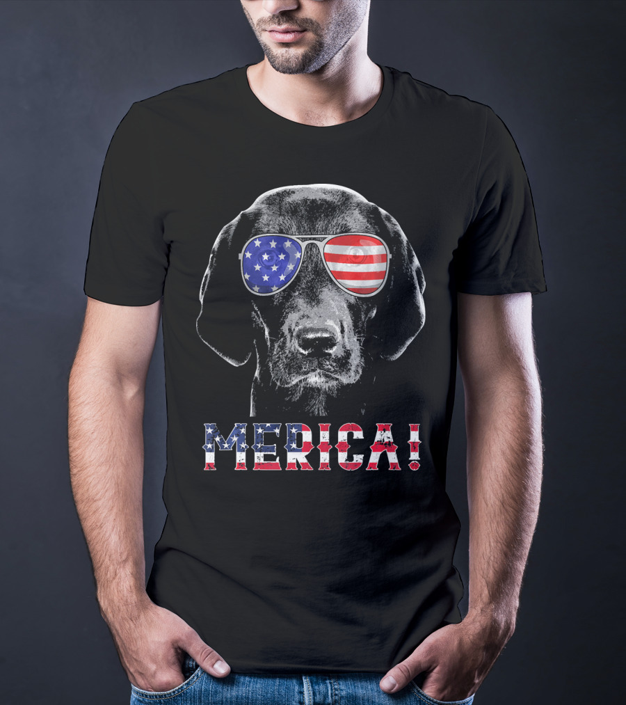 'Merica Labrador Black Lab American Flag Sunglasses T-Shirt