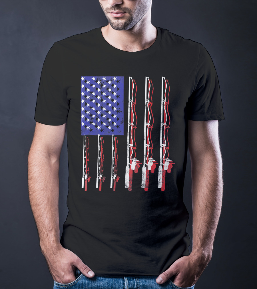 Humorous Patriotic Dad Fishing Rod American Flag Stars Stripes Edition T-Shirt