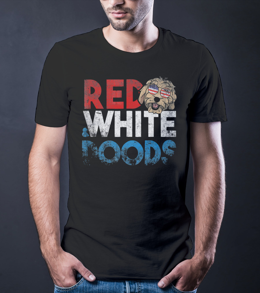 Red White Doods Funny Goldendoodle American Flag T-Shirt