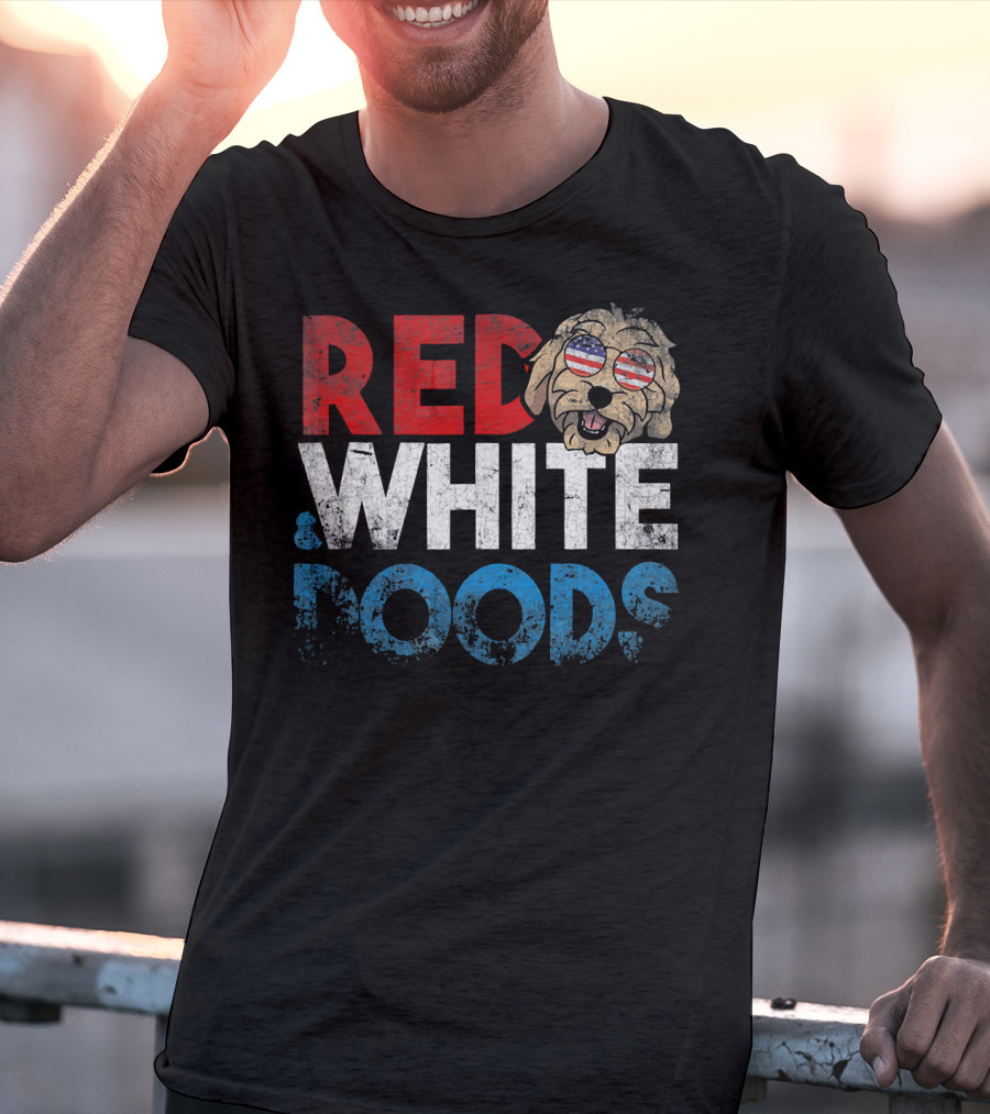 Red White Doods Funny Goldendoodle American Flag T-Shirt