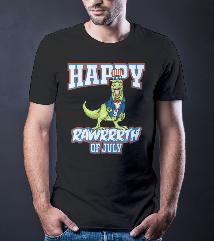 Happy Rawrrrth Of July T Rex Dinosaur Uncle T-Shirt