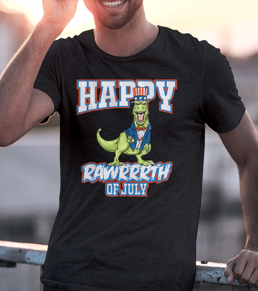 Happy Rawrrrth Of July T Rex Dinosaur Uncle T-Shirt