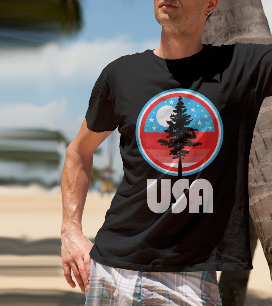 USA Vintage Patriotic Tree Moon Stars T-Shirt