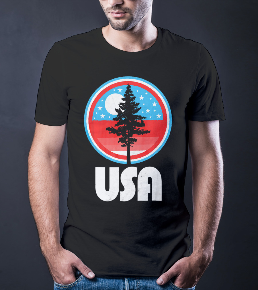 USA Vintage Patriotic Tree Moon Stars T-Shirt