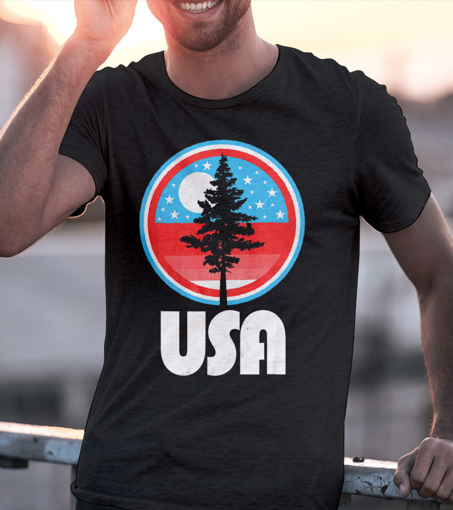 USA Vintage Patriotic Tree Moon Stars T-Shirt