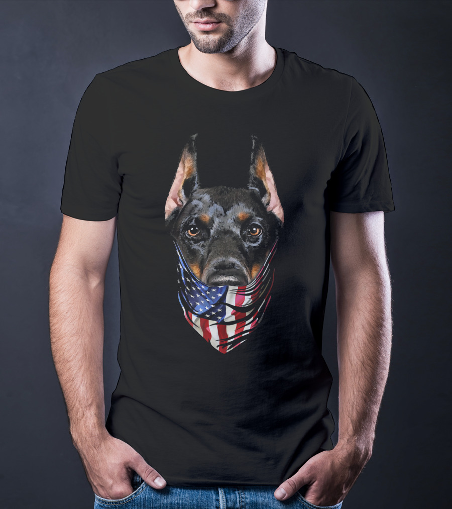 Patriotic Doberman With American Flag Bandana USA T-Shirt