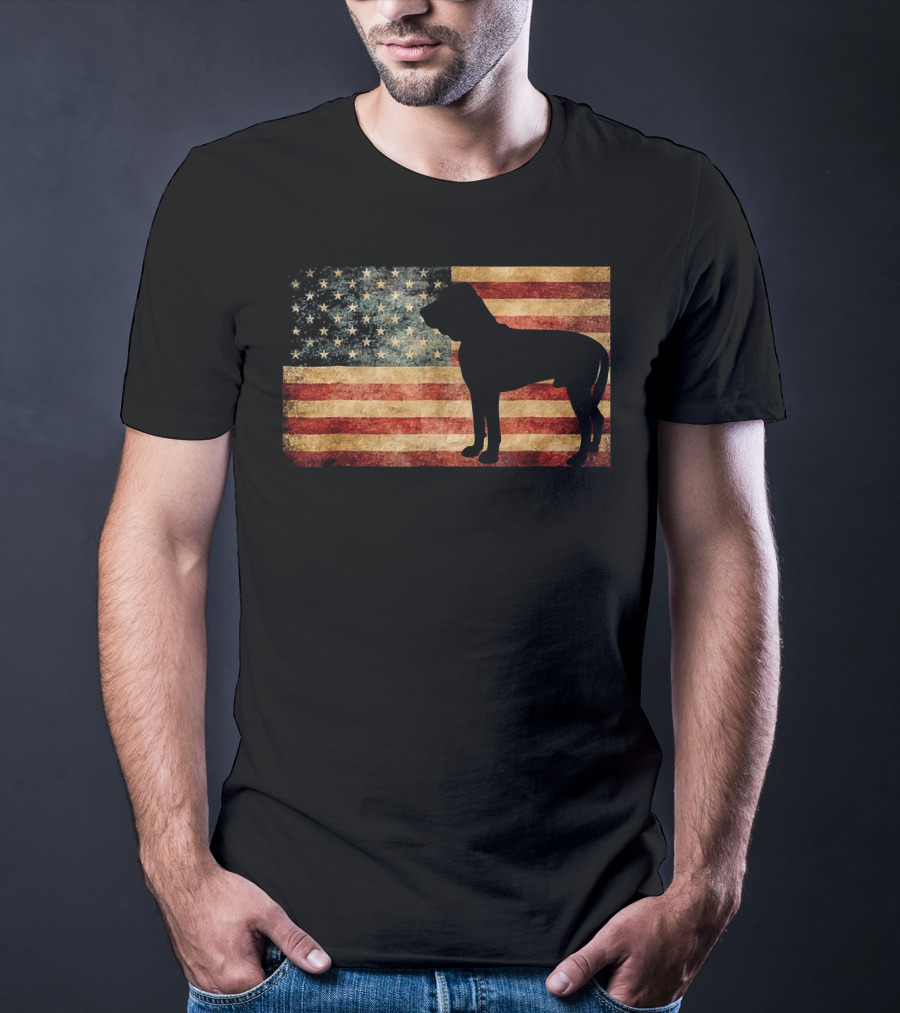 American Flag Bloodhound Silhouette On Vintage Patriot Background T-Shirt
