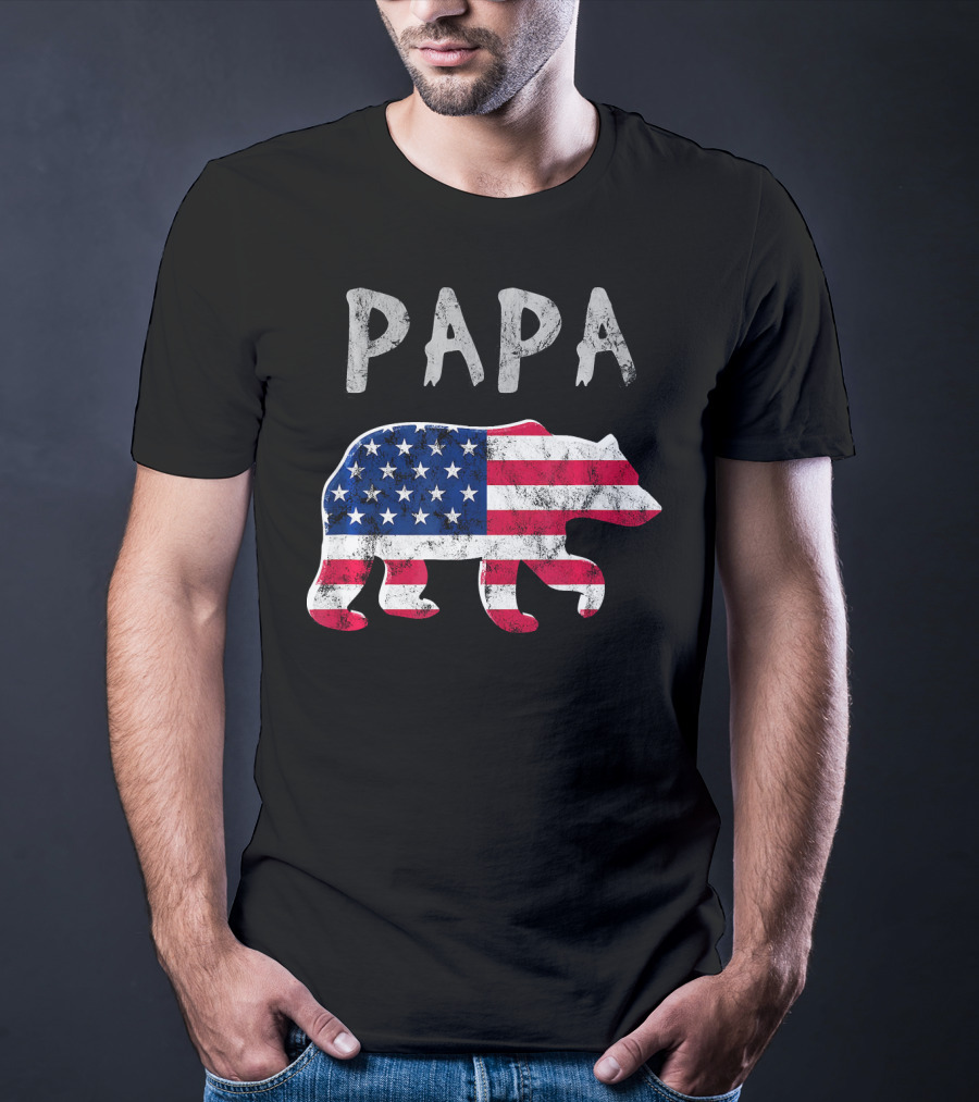 PAPA Bear USA Flag Patriotic Family T-Shirt
