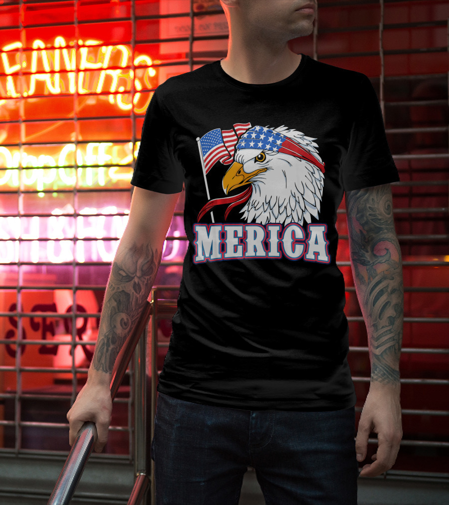 Merica Patriotic Bald Eagle American Flag Bandana USA Independence Day T-Shirt