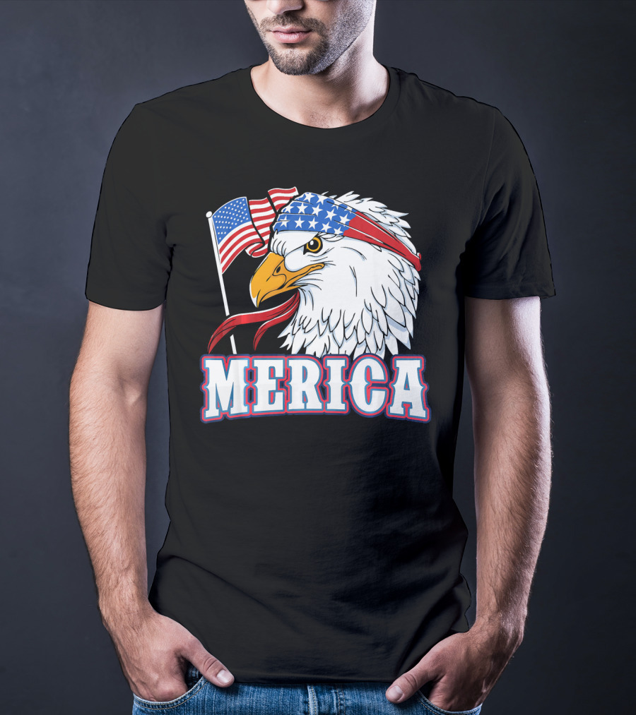 Merica Patriotic Bald Eagle American Flag Bandana USA Independence Day T-Shirt