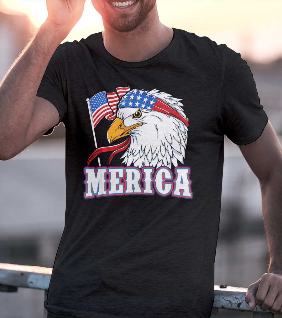 Merica Patriotic Bald Eagle American Flag Bandana USA Independence Day T-Shirt