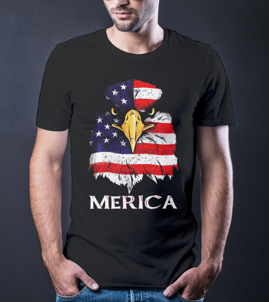 Merica Bald Eagle American US Flag T-Shirt