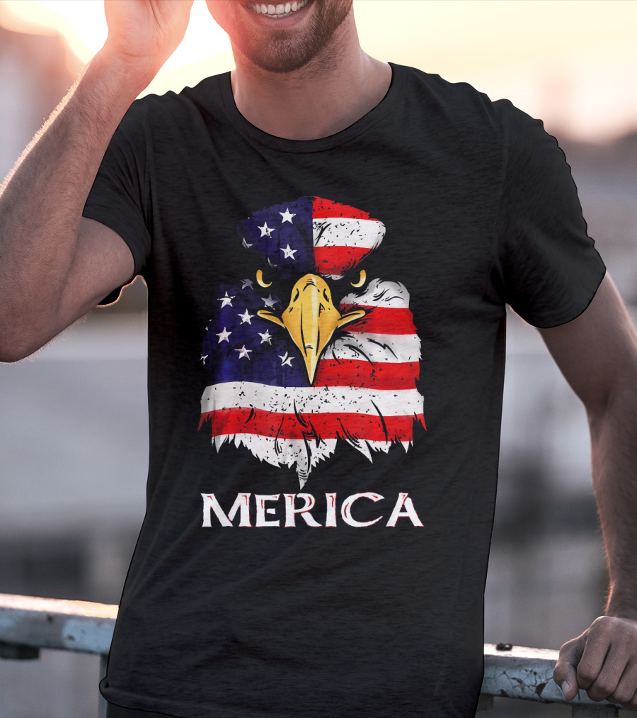 Merica Bald Eagle American US Flag T-Shirt