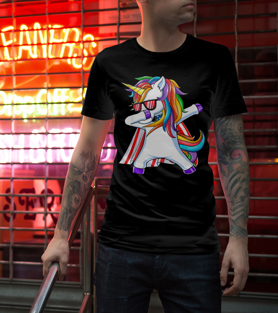 Dabbing Americorn American Flag Unicorn T-Shirt