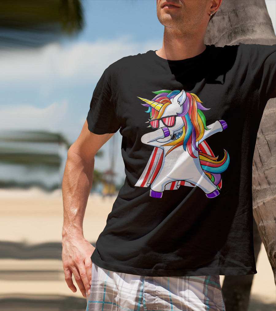 Dabbing Americorn American Flag Unicorn T-Shirt