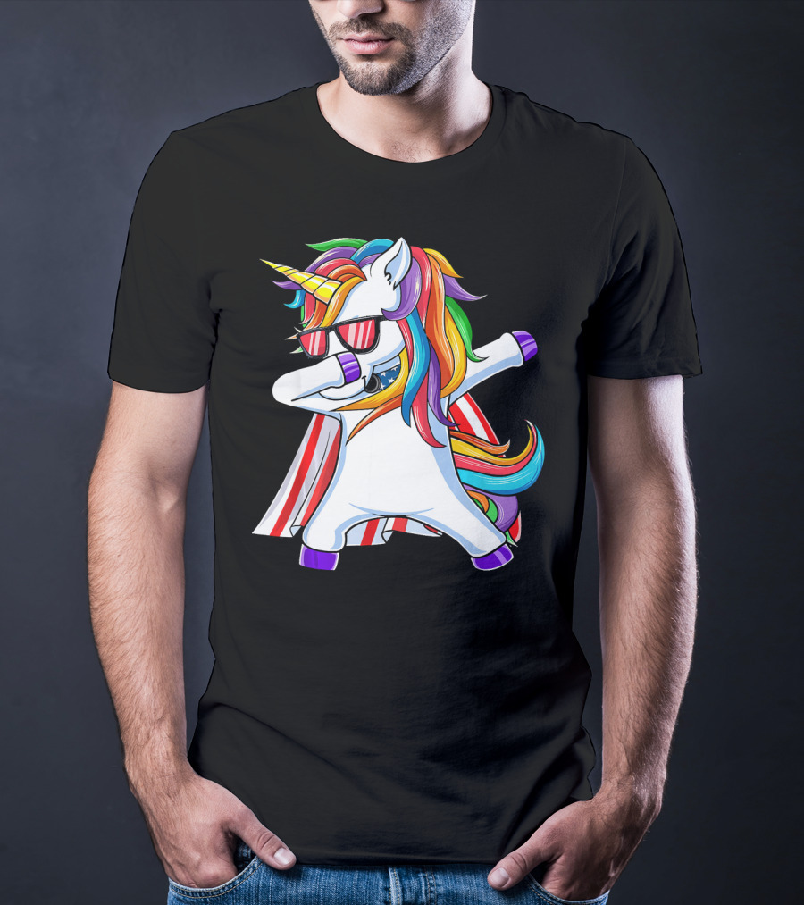 Dabbing Americorn American Flag Unicorn T-Shirt