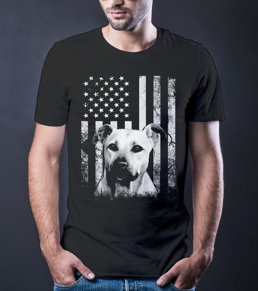 Black Mouth Cur With American Flag Fourth Of July America Dog T-Shirt