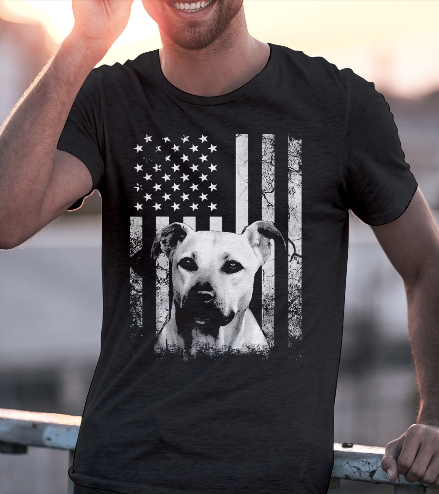 Black Mouth Cur With American Flag Fourth Of July America Dog T-Shirt