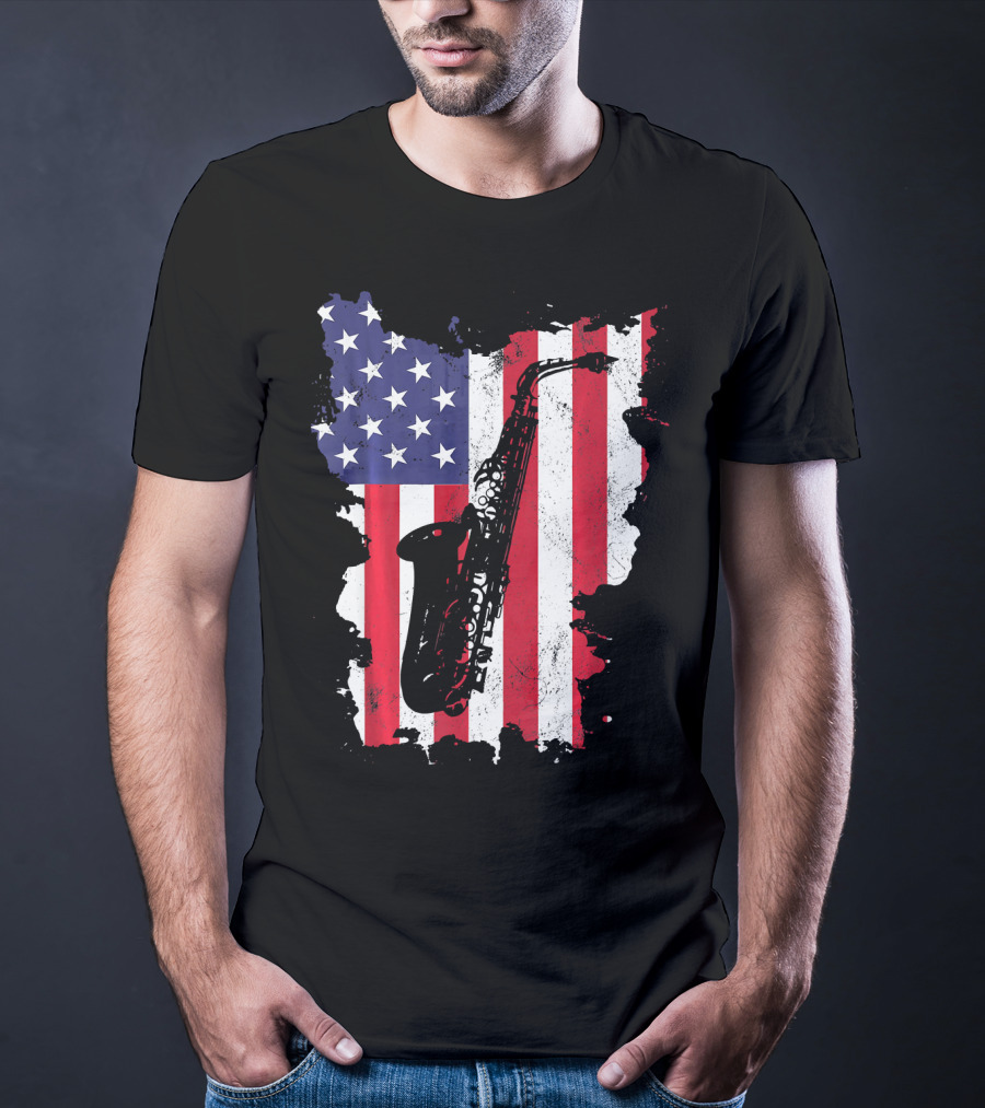 Saxophone USA Flag America Instrument T-Shirt