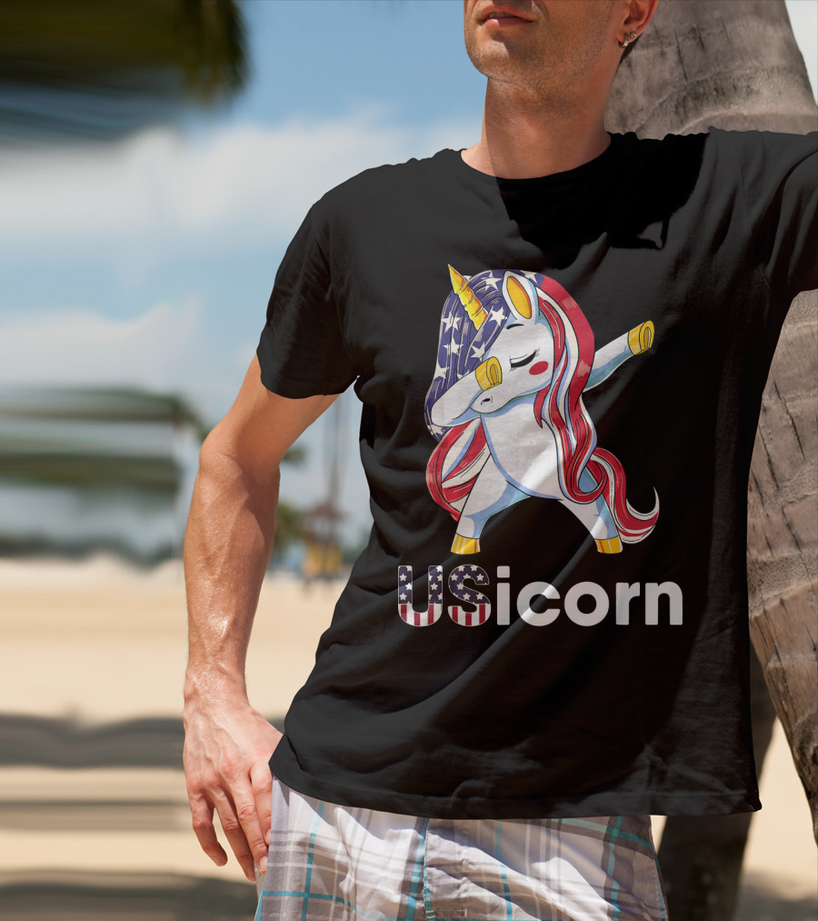 USA Flag Dabbing Unicorn USicorn Dress Stuff T-Shirt