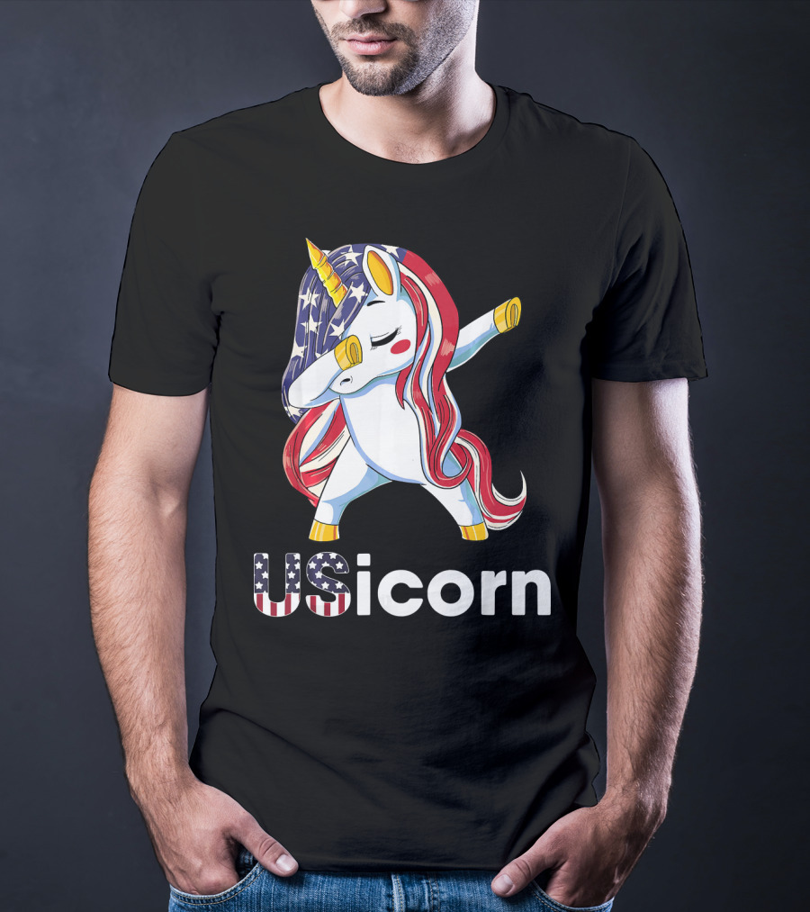 USA Flag Dabbing Unicorn USicorn Dress Stuff T-Shirt