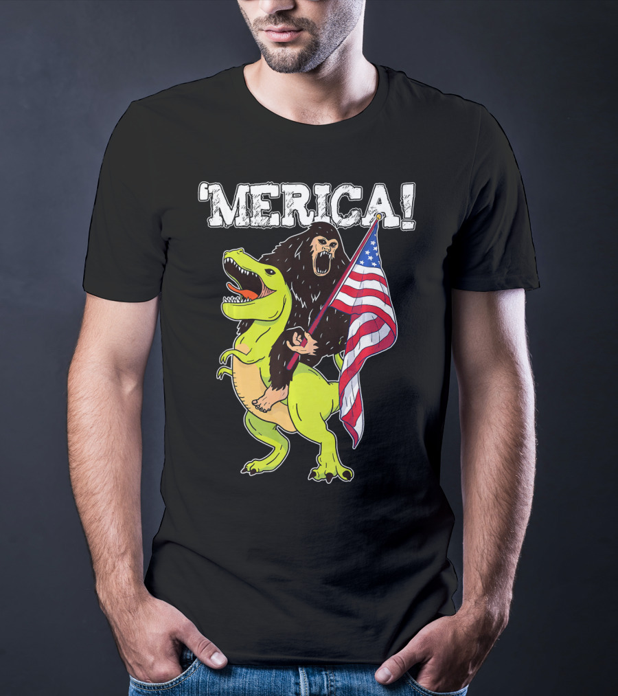 'Merica Bigfoot Dinosaur Fourth Of July Patriot T-Shirt
