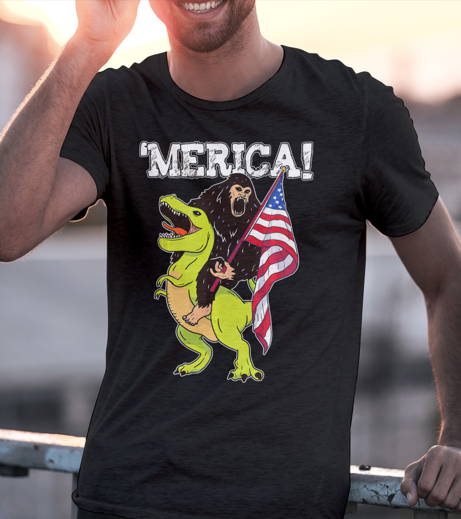 'Merica Bigfoot Dinosaur Fourth Of July Patriot T-Shirt