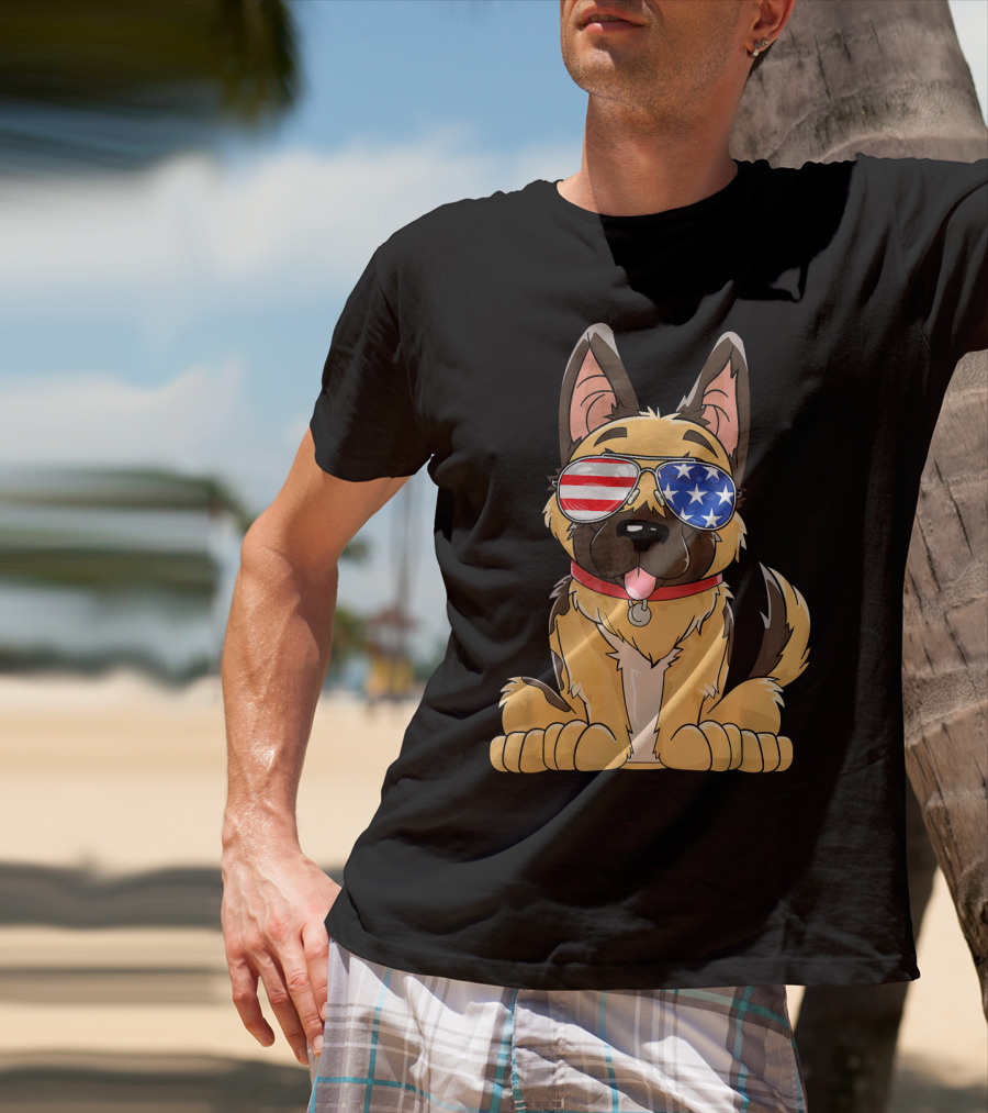 German Shepherd USA Flag Sunglasses T-Shirt