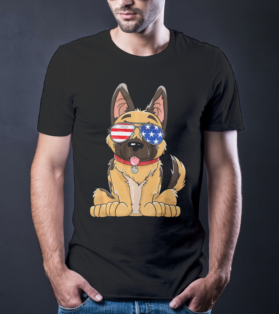 German Shepherd USA Flag Sunglasses T-Shirt