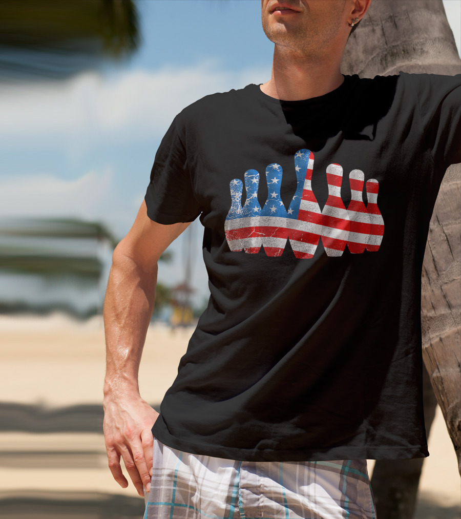 American Flag Bowling Pins Patriotic Bowler T-Shirt