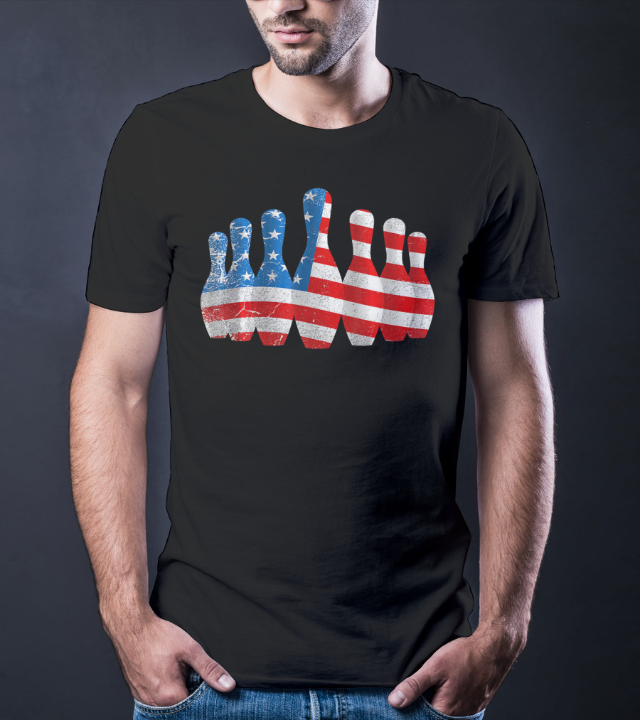 American Flag Bowling Pins Patriotic Bowler T-Shirt