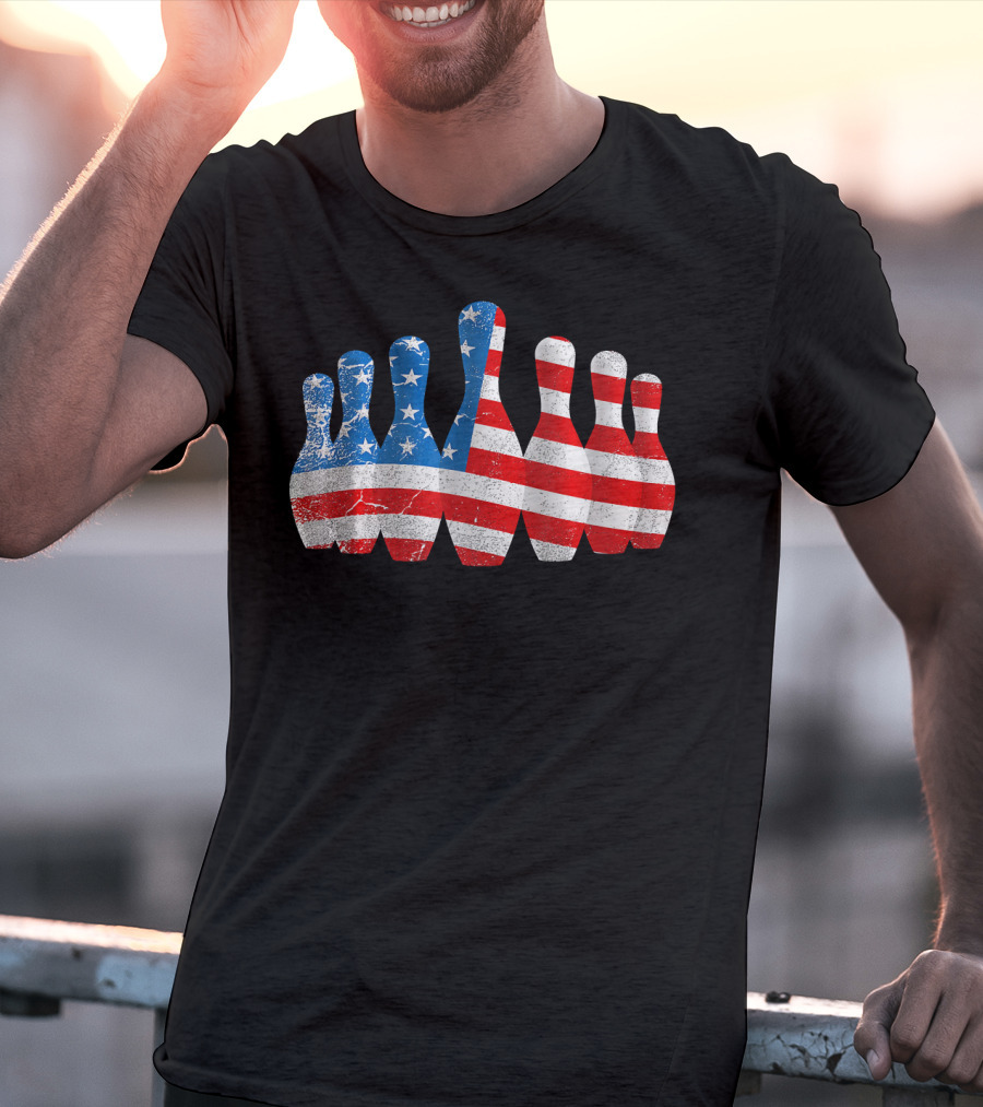 American Flag Bowling Pins Patriotic Bowler T-Shirt