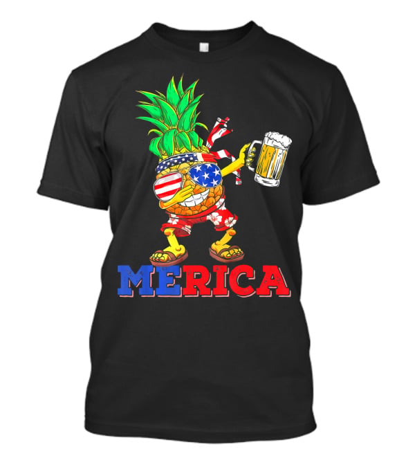 Merica Dabbing Pineapple US Flag Sunglasses Beer Mug Hawaiian Shorts T-Shirt