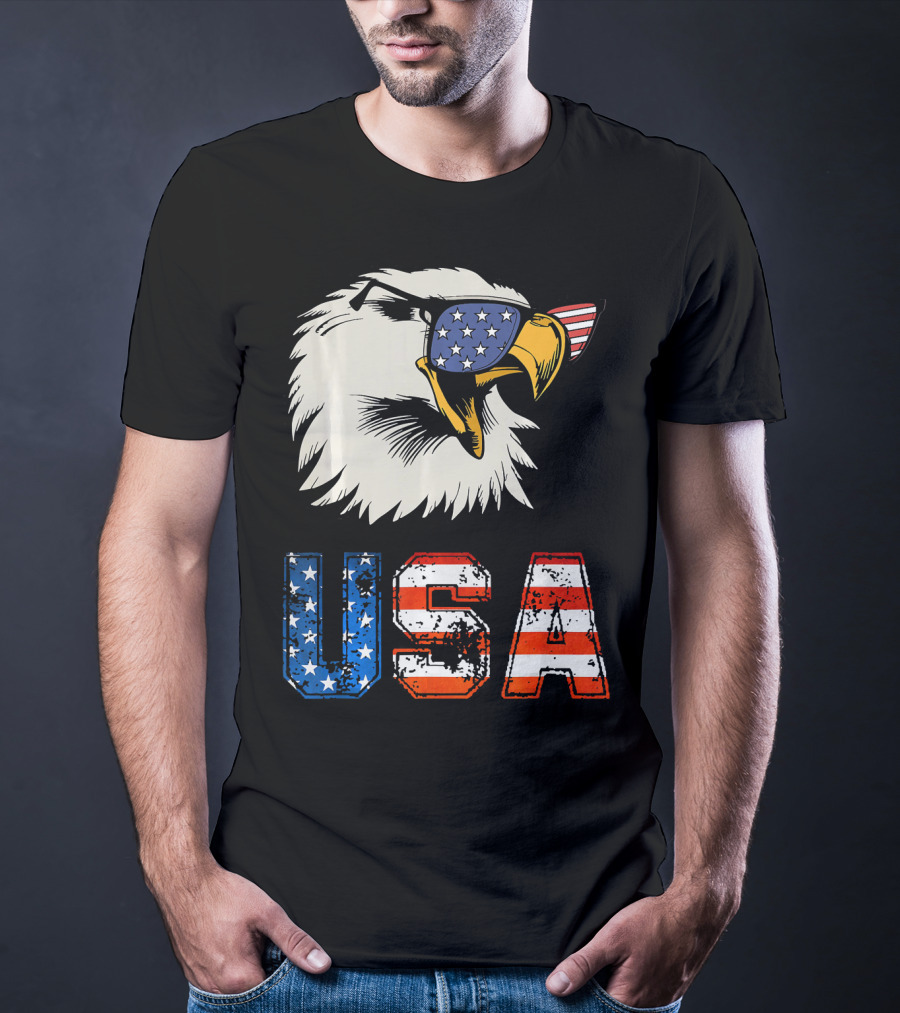 USA Patriotic Eagle American Eagle Flag Sunglasses T-Shirt