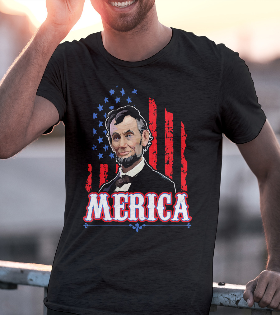 Abraham Lincoln Merica USA Flag T-Shirt