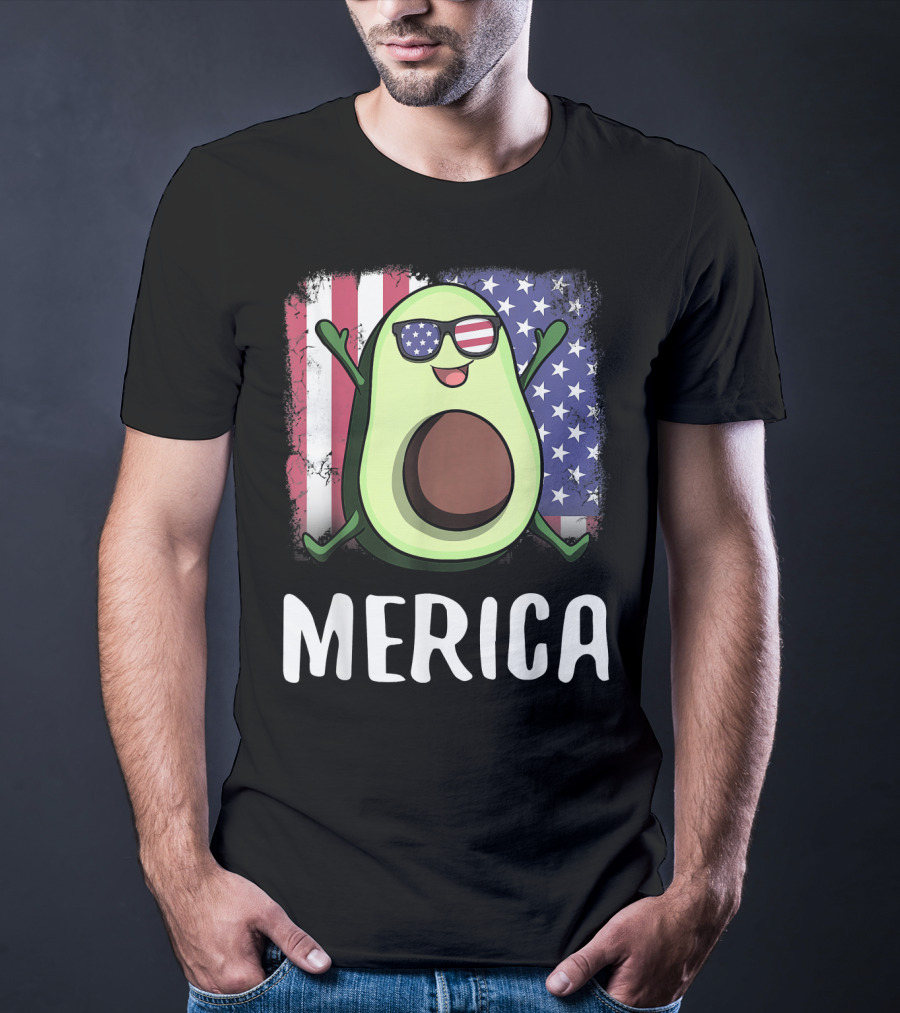 MERICA Avocado USA American Flag T-Shirt