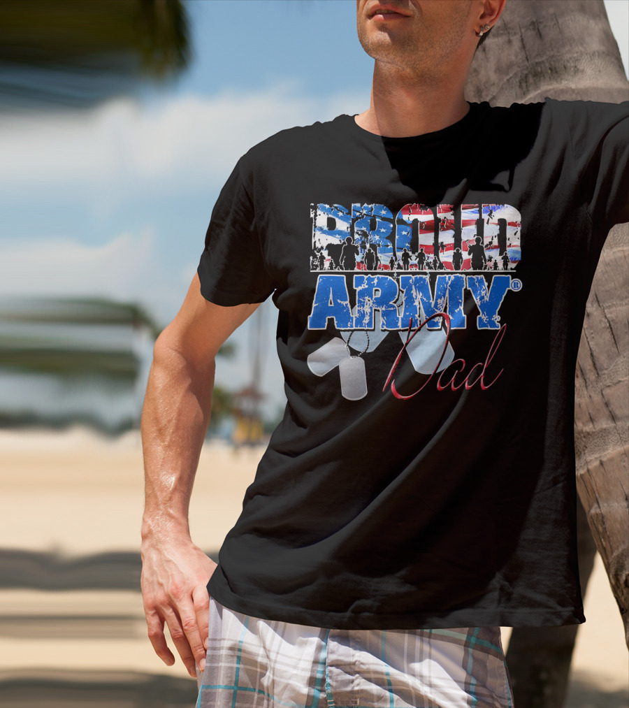 Proud Army Dad US Military Dog Tag American Flag T-Shirt