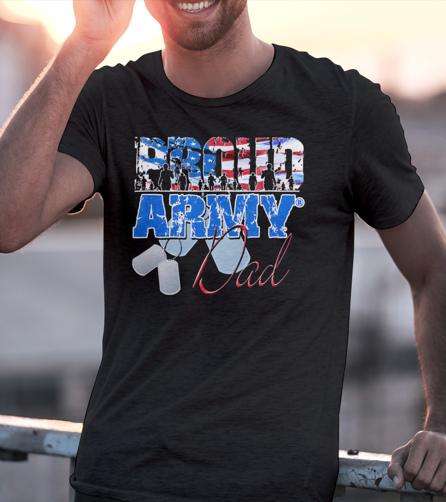 Proud Army Dad US Military Dog Tag American Flag T-Shirt