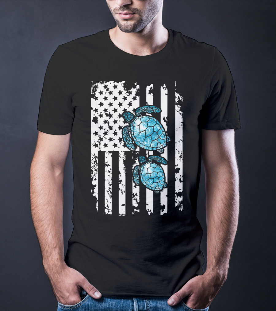 SEA Turtle SEA Turtle American Flag T-Shirt