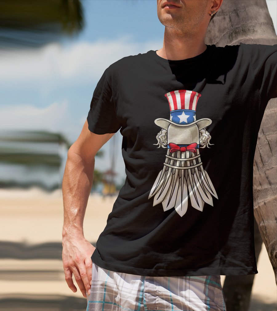 Uncle Sam Badminton Shuttlecock With American Flag Hat T-Shirt