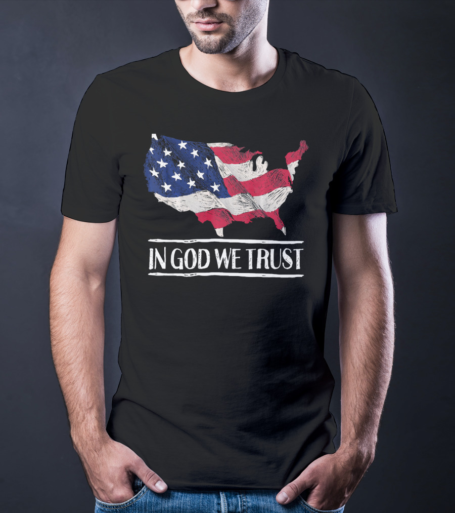 In God We Trust American Flag Map Patriotic Christian T-Shirt