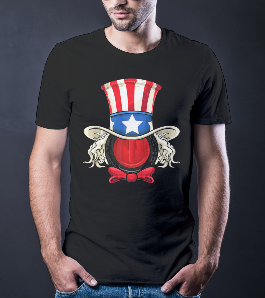 American Flag Curling Stone Uncle Sam Hat Patriotic T-Shirt