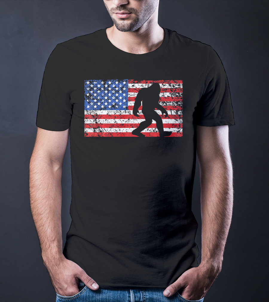 American Flag Bigfoot Silhouette T-Shirt