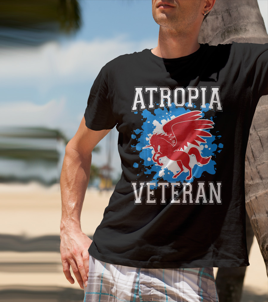 Atropia Veteran Red Winged Unicorn With Blue Splash T-Shirt