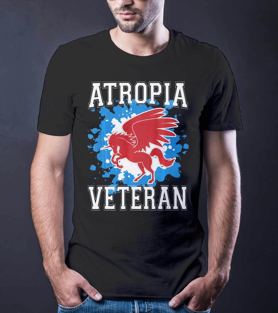 Atropia Veteran Red Winged Unicorn With Blue Splash T-Shirt