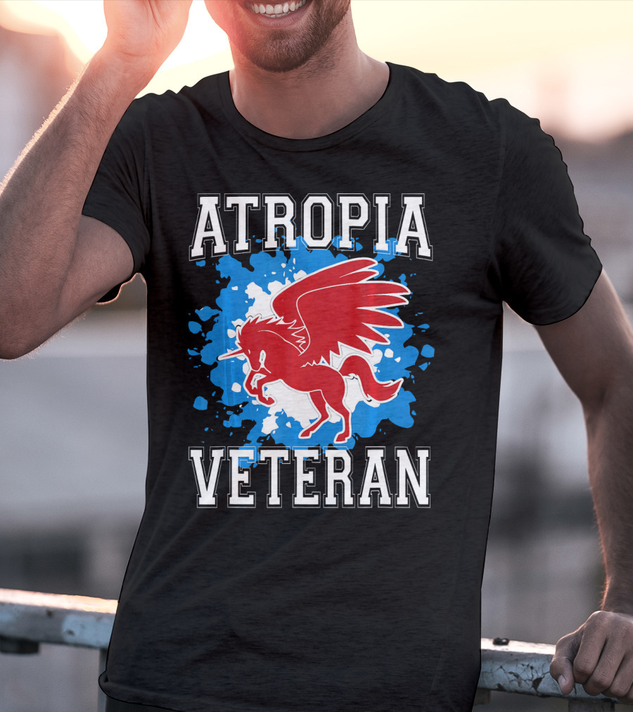 Atropia Veteran Red Winged Unicorn With Blue Splash T-Shirt