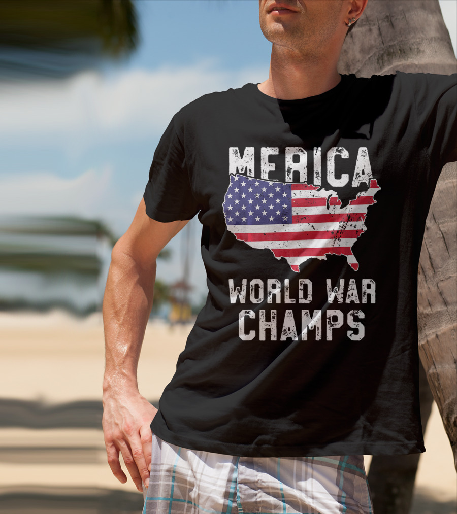 Merica World War Champs Map With American Flag T-Shirt